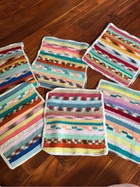 Handmade Crocheted Multicolor Placemats - Set of 6